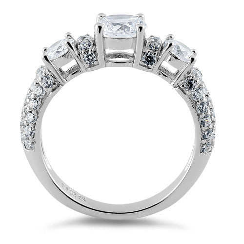 Sterling Silver Three Round Clear CZ Ring