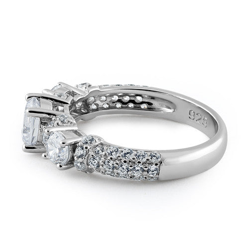 Sterling Silver Three Round Clear CZ Ring