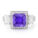 Sterling Silver Three Stone Amethyst Square CZ Ring