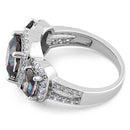 Sterling Silver Three Stone Halo Rainbow CZ Ring