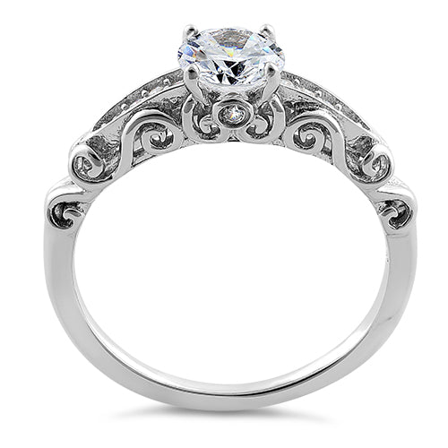 Sterling Silver Timeless Round Cut Clear CZ Engagement Ring