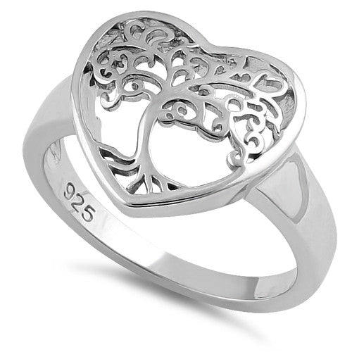 Sterling Silver Tree of Life Heart Ring