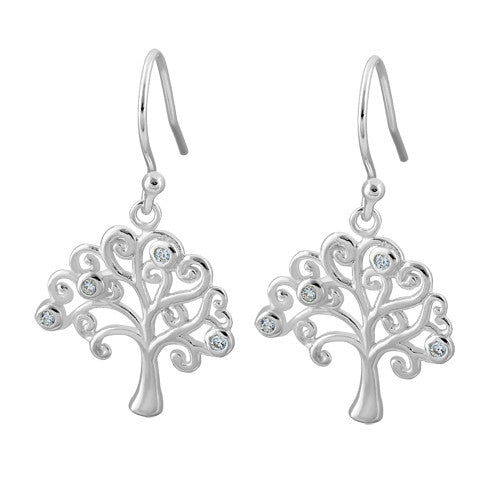 Sterling Silver Tree of Life Hook CZ Earrings