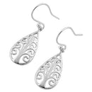 Sterling Silver Tree Of Life Teardrop Hook Earrings