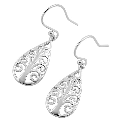 Sterling Silver Tree Of Life Teardrop Hook Earrings