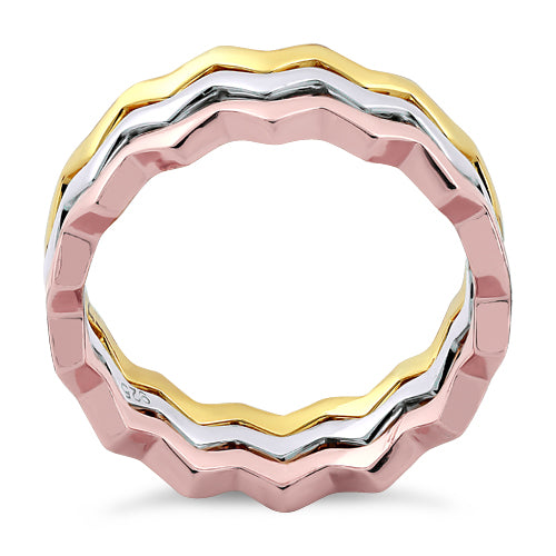Sterling Silver Tri-Color Zig Zag Stackable Ring
