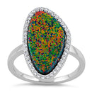 Sterling Silver Tri-Oval Black Lab Opal CZ Ring