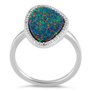 Sterling Silver Tri-Oval Black Lab Opal CZ Ring