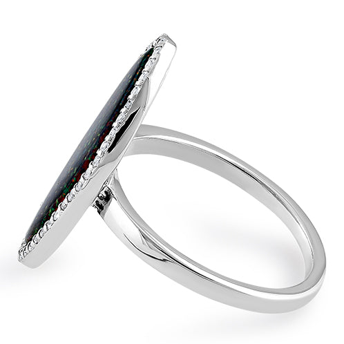 Sterling Silver Tri-Oval Black Lab Opal CZ Ring