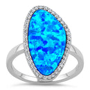 Sterling Silver Tri-Oval Blue Lab Opal CZ Ring