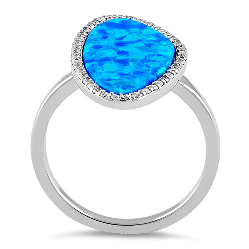 Sterling Silver Tri-Oval Blue Lab Opal CZ Ring
