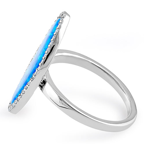 Sterling Silver Tri-Oval Blue Lab Opal CZ Ring