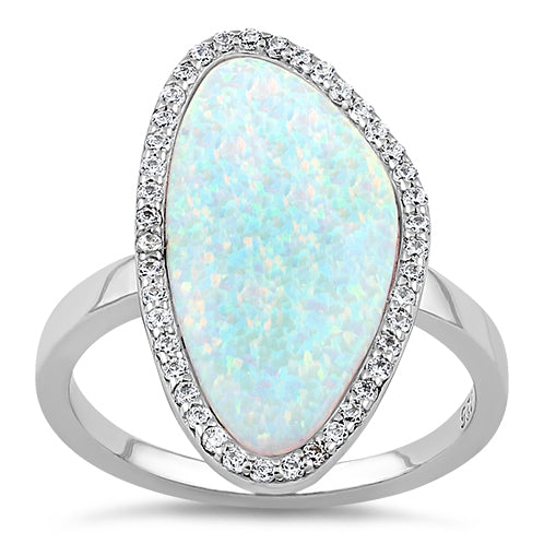 Sterling Silver Tri-Oval White Lab Opal CZ Ring