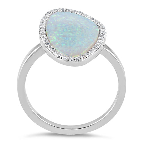 Sterling Silver Tri-Oval White Lab Opal CZ Ring