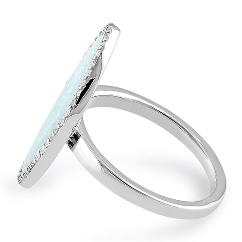 Sterling Silver Tri-Oval White Lab Opal CZ Ring