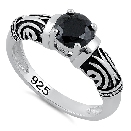 Sterling Silver Tribal Round Cut Black CZ Ring