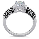 Sterling Silver Tribal Round Cut Clear CZ Ring