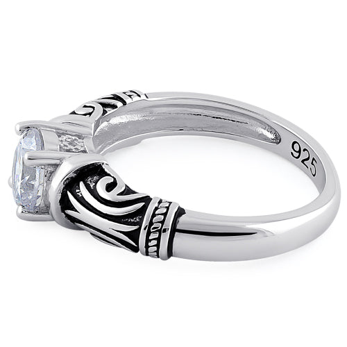 Sterling Silver Tribal Round Cut Clear CZ Ring