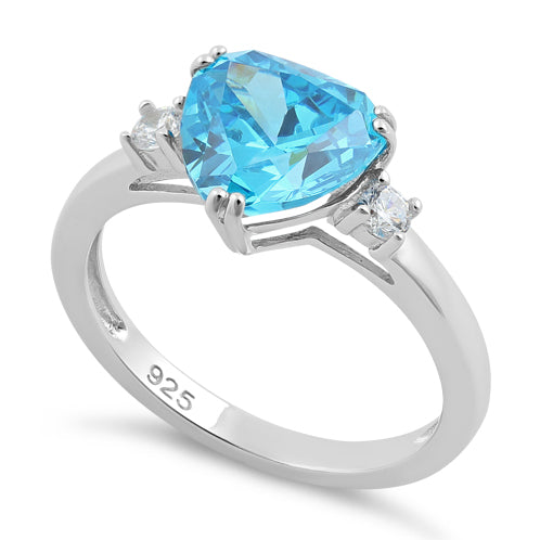 Sterling Silver Trillion Cut Aqua Blue CZ Ring