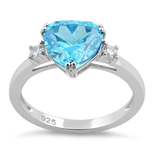 Sterling Silver Trillion Cut Aqua Blue CZ Ring