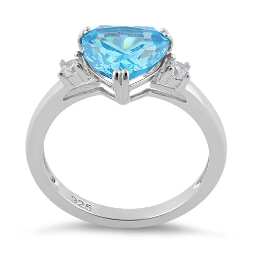 Sterling Silver Trillion Cut Aqua Blue CZ Ring