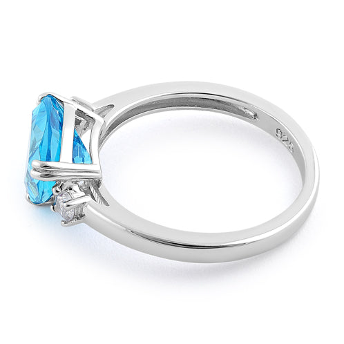 Sterling Silver Trillion Cut Aqua Blue CZ Ring