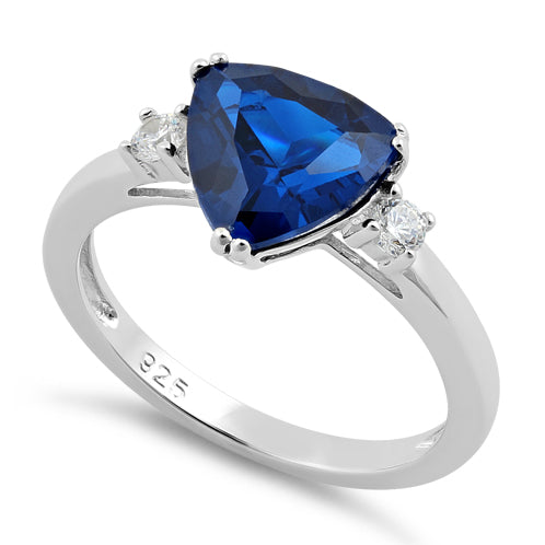 Sterling Silver Trillion Cut Blue Spinel CZ Ring