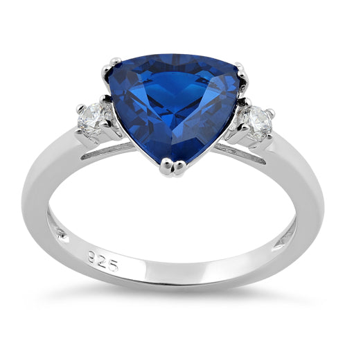 Sterling Silver Trillion Cut Blue Spinel CZ Ring