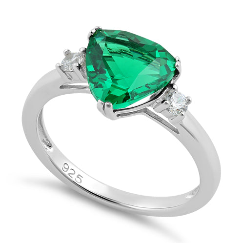 Sterling Silver Trillion Cut Emerald CZ Ring