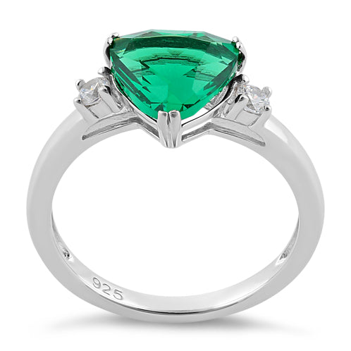 Sterling Silver Trillion Cut Emerald CZ Ring