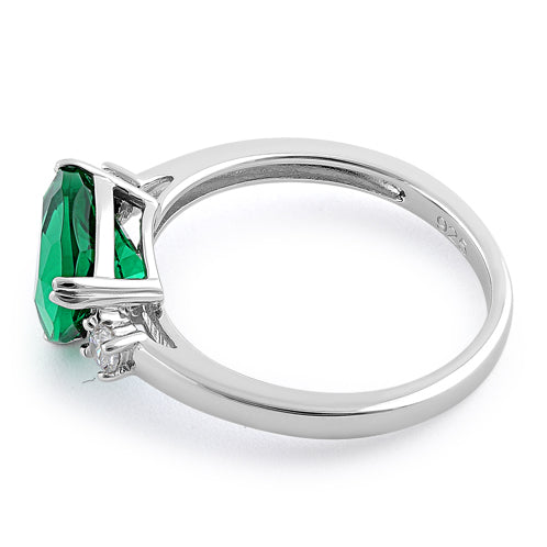 Sterling Silver Trillion Cut Emerald CZ Ring