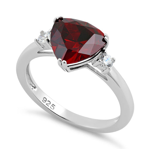 Sterling Silver Trillion Cut Garnet CZ Ring