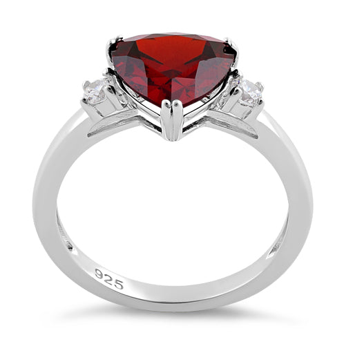 Sterling Silver Trillion Cut Garnet CZ Ring