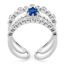 Sterling Silver Triple Blue Sapphire CZ Ring