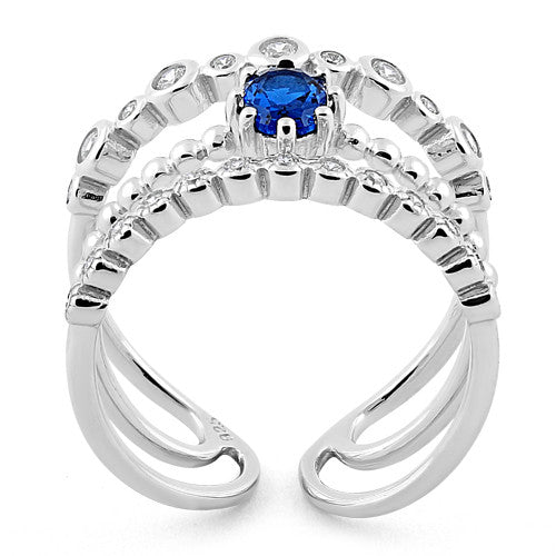 Sterling Silver Triple Blue Sapphire CZ Ring