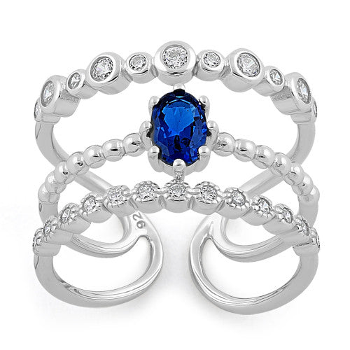 Sterling Silver Triple Blue Sapphire CZ Ring