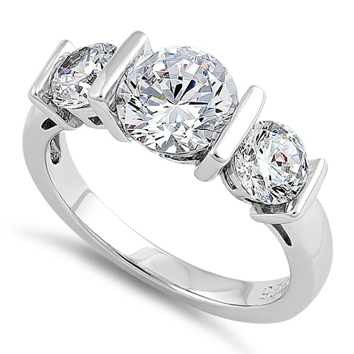 Sterling Silver Triple Clear CZ Ring