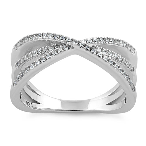 Sterling Silver Triple Overlapping Cage CZ Ring