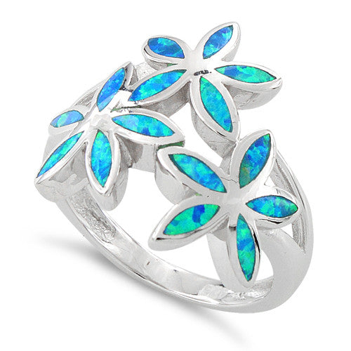 Sterling Silver Triple Plumeria Lab Opal Ring