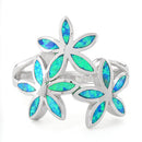 Sterling Silver Triple Plumeria Lab Opal Ring