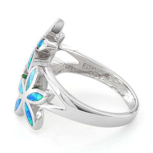 Sterling Silver Triple Plumeria Lab Opal Ring