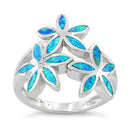 Sterling Silver Triple Plumeria Lab Opal Ring