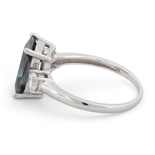 Sterling Silver Triple Rectangular Rainbow Topaz CZ Ring