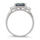 Sterling Silver Triple Rectangular Rainbow Topaz CZ Ring