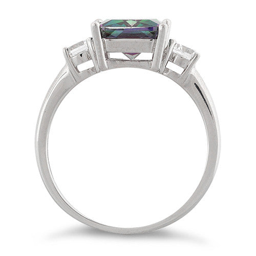 Sterling Silver Triple Rectangular Rainbow Topaz CZ Ring