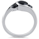 Sterling Silver Triple Round Cut Black CZ Ring