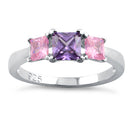 Sterling Silver Triple Square Amethyst & Pink CZ Ring