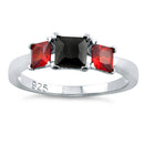 Sterling Silver Triple Square Black & Garnet CZ Ring