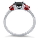 Sterling Silver Triple Square Black & Garnet CZ Ring