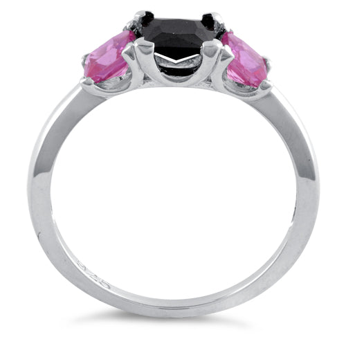 Sterling Silver Triple Square Black & Pink CZ Ring